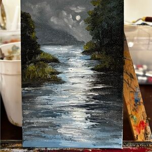 Serene Moonlit River oil Canvas Art